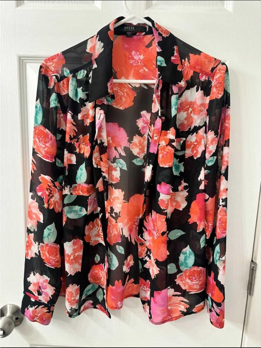 Guess Women's Floral Sheer Button-Up Shirt